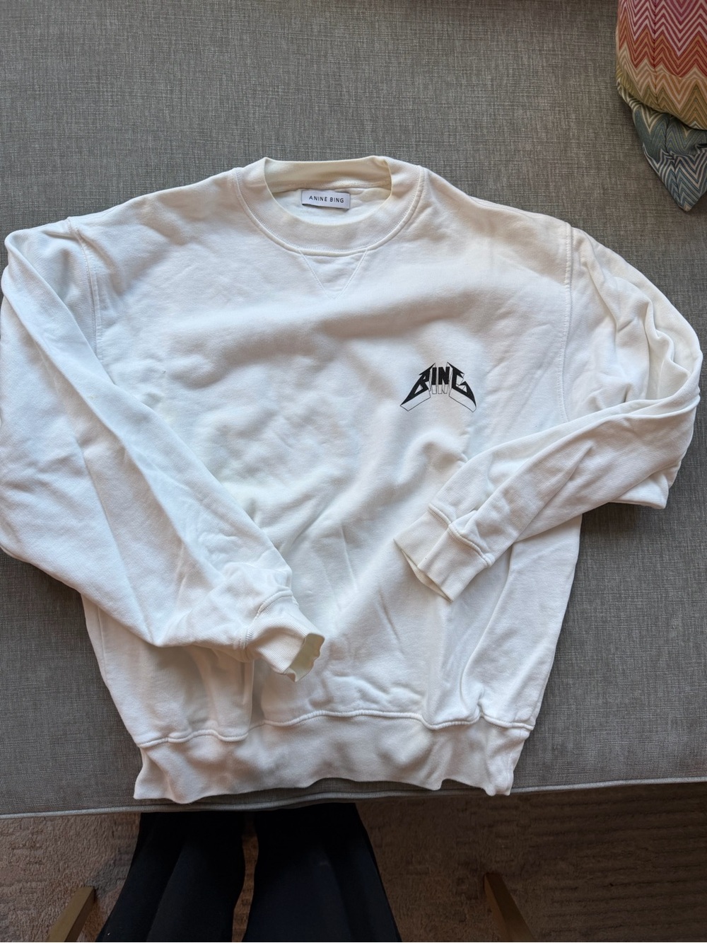 Anine Bing Off-White Crewneck with Small Black Logo